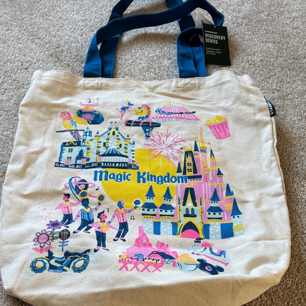 Starbucks Disney magic kingdom  Blue Canvas Tote from Discovery Series NWT